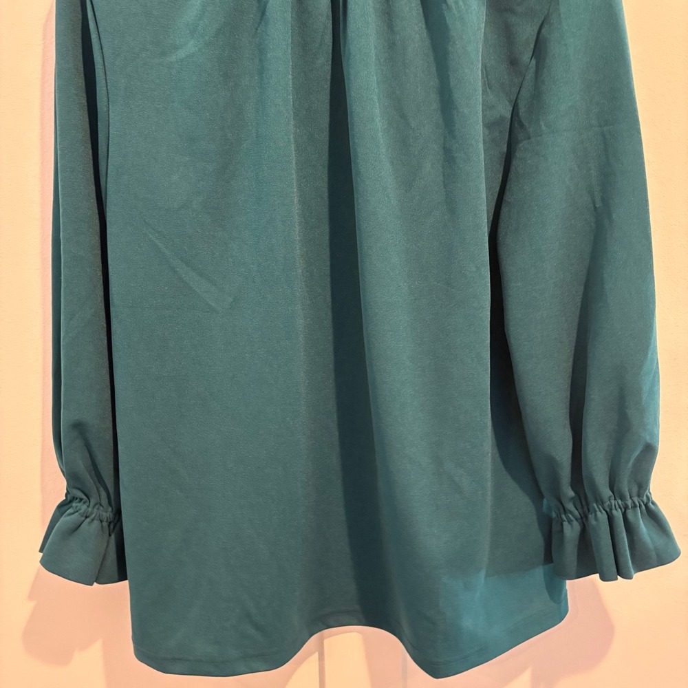 Teal Green Ruffle Mock Neck Blouse Long Sleeve Cottagecore XL - Picture 5 of 11